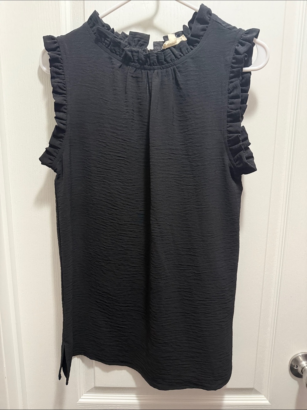 Women's Black Ruffle Sleeveless Top